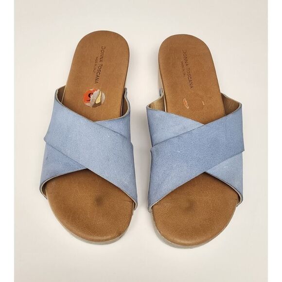 Donna Toscana Women's Baby Blue Suede Wooden Clogs Sandal Casual Shoes Size 9.5 - Picture 4 of 11